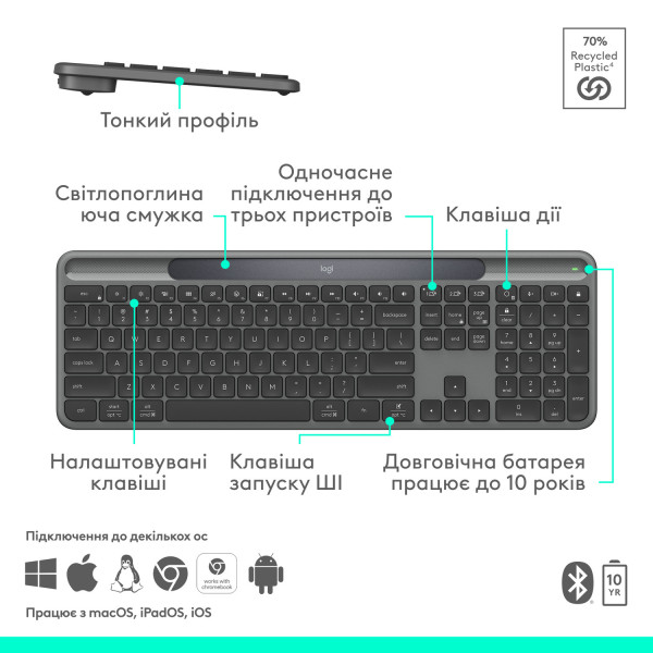 Фото - Клавиатура беспроводная Logitech Slim Solar+ Graphite (920-013764)