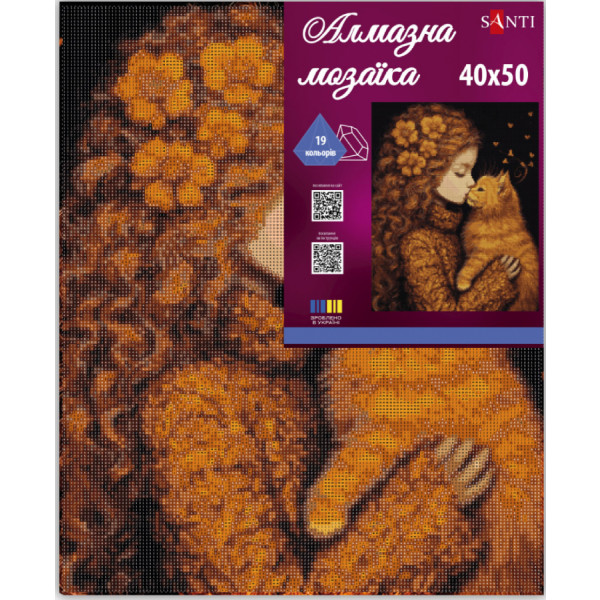 Фото - Алмазная живопись Santi Девочка и котенок 40х50 см на подрамнике (956047)