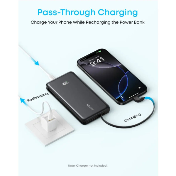 Фото - Батарея мобильная Anker 10000 mAh 22.5W Built-In USB-C Cable Black (A110DH11)