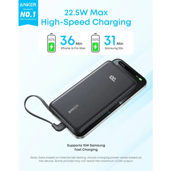 Фото - Батарея мобильная Anker 10000 mAh 22.5W Built-In USB-C Cable Black (A110DH11)