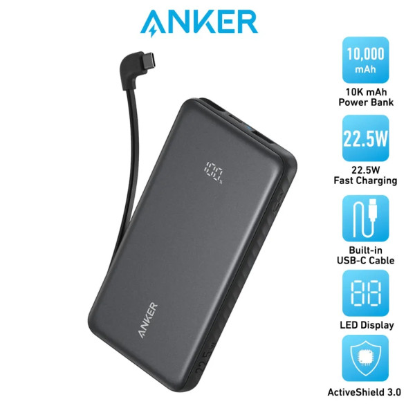 Фото - Батарея мобильная Anker 10000 mAh 22.5W Built-In USB-C Cable Black (A110DH11)