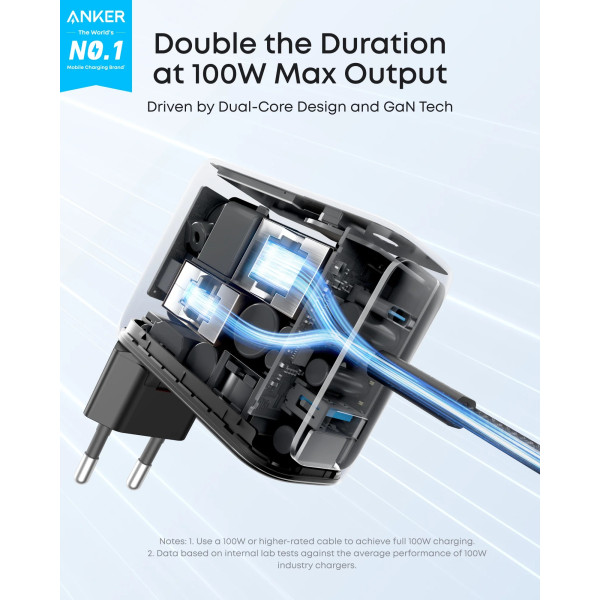 Фото - Сетевое зарядное устройство Anker GaN Charger 100W, 2xUSB-C PD & 1xUSB-A w Display and Cable Dark Gray (B121BGZ1)