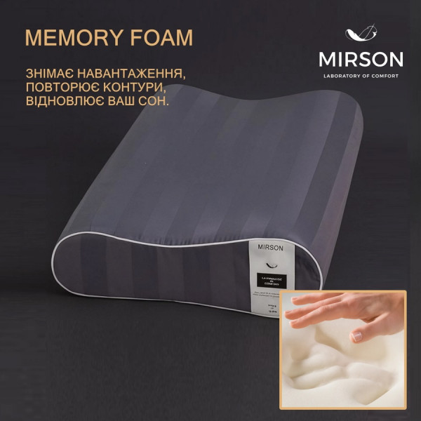 Фото - Подушка ортопедическая MirSon №7045 Elite Noble stripe Graphite 490х320х105