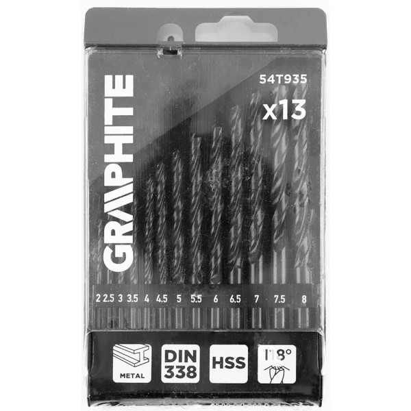 Фото - Набор сверл GRAPHITE HSS 2-8 мм 13 шт. (54T935)