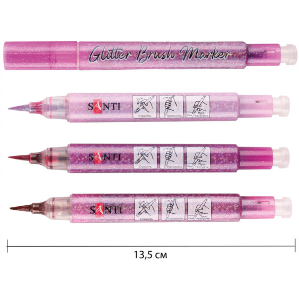 Фото - Набор маркеров Santi акварельных Glitter Brush оттенки розового 3 шт. (390773)