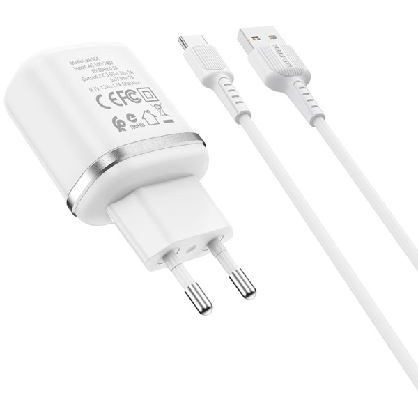 Фото - Сетевое зарядное устройство BOROFONE BA36A QC3.0 18W Type-C White (6931474716019)