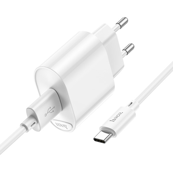 Фото - Сетевое зарядное устройство HOCO C109A Fighter single port QC3.0 charger set Type-C White (6931474784834)