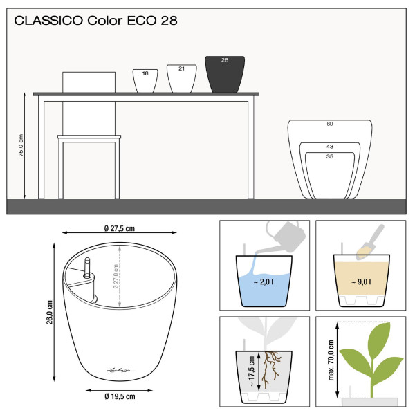 Фото - Вазон Lechuza CLASSICO Color ECO 28 темно-серый 18925