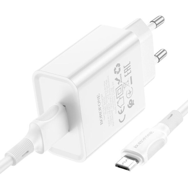 Фото - Сетевое зарядное устройство BOROFONE BA74A Aspirer single port charger set(Micro) White (6974443388664)