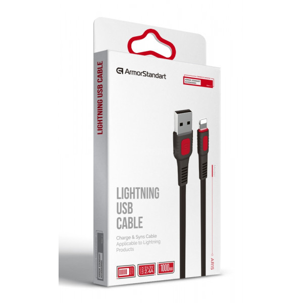Фото - Кабель синхронизации данных Armorstandart AR15 USB - Lightning, 2.4А, 1 m Black (ARM59537)