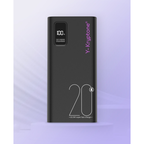 Фото - Батарея мобильная Y-Kryptone GT-23 20000 mAh QC3.0 22.5W Fast Charge Black (YK-GT23-B)