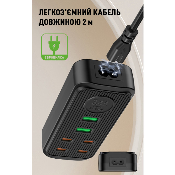 Фото - Сетевой фильтр Dyxon C02 4xUSB-C+2xUSB-A FAST CHARGER 2m Black (DXN-C02-2M-B)