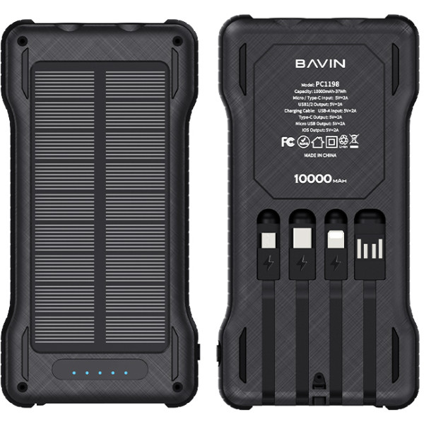 Фото - Батарея мобильная Bavin PC1198 10000 mAh SOLAR Led Lights Black (Y-PC1198 BK)