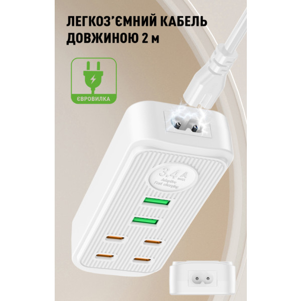 Фото - Сетевой фильтр Dyxon C02 4xUSB-C+2xUSB-A FAST CHARGER 2m White (DXN-C02-2M-W)