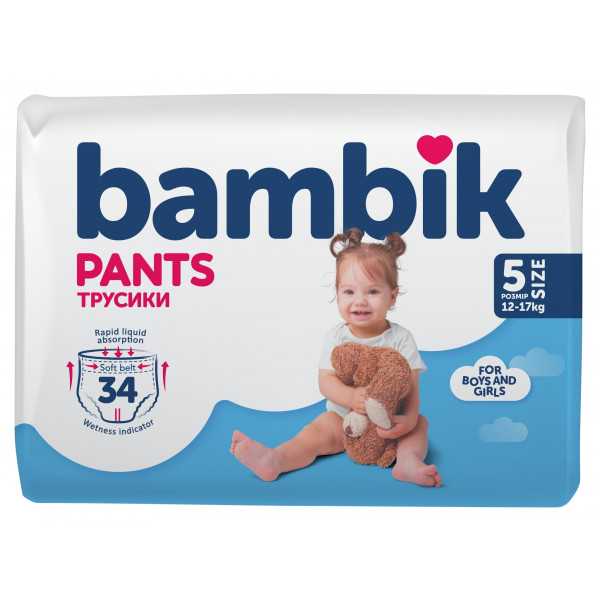 Фото - Уценка - Одноразовые подгузники-трусики Bambik Размер 5 (12-17 кг), 34 шт. (43404800)