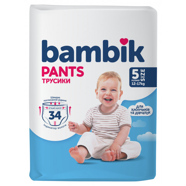 Фото - Уценка - Одноразовые подгузники-трусики Bambik Размер 5 (12-17 кг), 34 шт. (43404800)