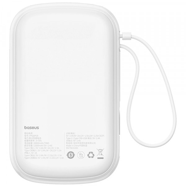 Фото - Батарея мобильная Baseus Qpow Pro+ 20000mAh 22,5W,1xLightning,1xUSB-A,1xType-C,with built-in USB-C Cable White (P10067103213-00)