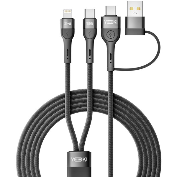 Фото - Кабель синхронизации данных YOKI UNIVERSE USB-A/Type-C to Type-C/Lightning 100W 1.2m Black (YK-UN91)