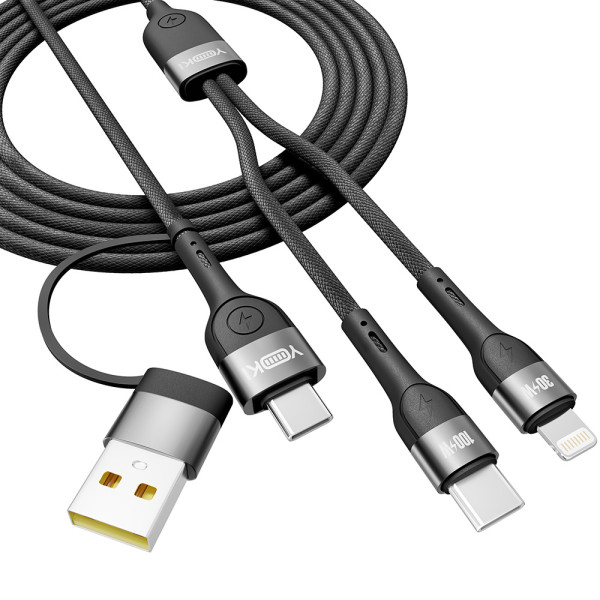 Фото - Кабель синхронизации данных YOKI UNIVERSE USB-A/Type-C to Type-C/Lightning 100W 1.2m Black (YK-UN91)