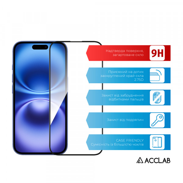 Фото - Защитное стекло для смартфона ACCLAB Full Glue for Apple iPhone 16 Plus Black (1283126593260)