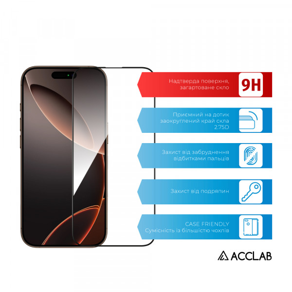 Фото - Защитное стекло для смартфона ACCLAB Full Glue for Apple iPhone 16 Pro Black (1283126593277)