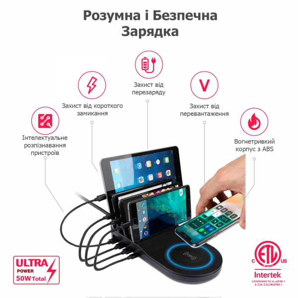 Фото - Беспроводное зарядное устройство Timstool Qi и 4 USB Black (SG0104QCW-US-BK)