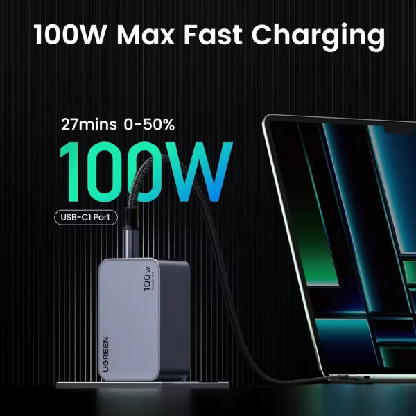 Фото - Сетевое зарядное устройство UGREEN 3xUSB 100W GaN (2xType-C+USB-A) Nexode Pro Gray X757 (25874)