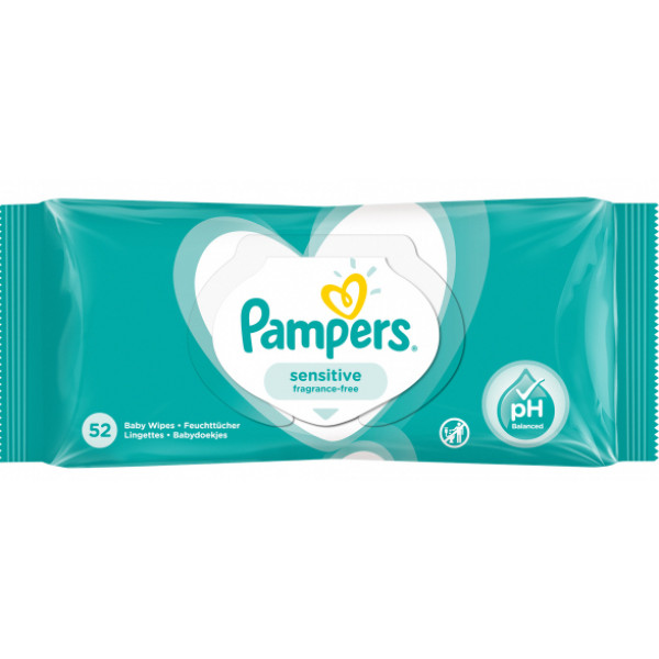 Фото - Влажные салфетки для грудничков Pampers Sensitive, 52 шт. (81687184)