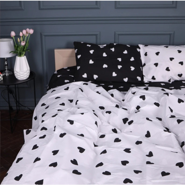 Фото - Простынь двуспальная MirSon Ranforce Elite 17-0669 Black and White Love 150х220 см (2200010180039)