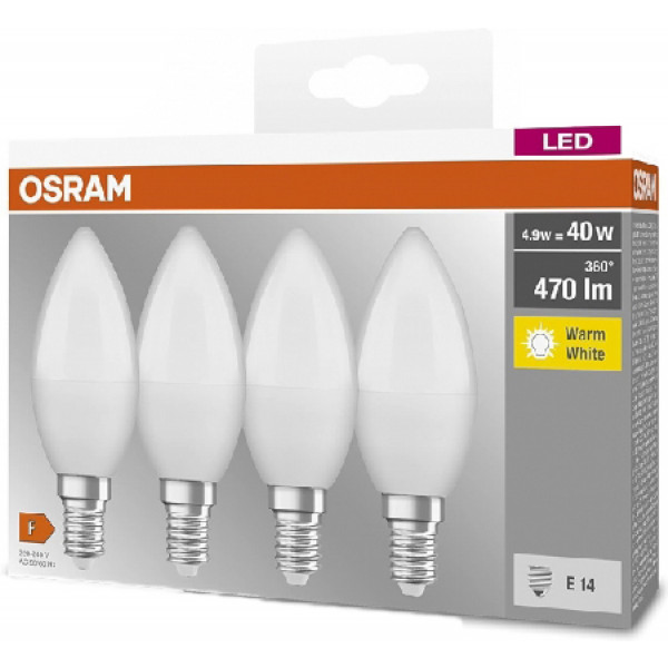 Фото - Лампочка светодиодная Osram LED E14 4.9Вт 4000К 470Лм B40 4 шт. (4058075819474)