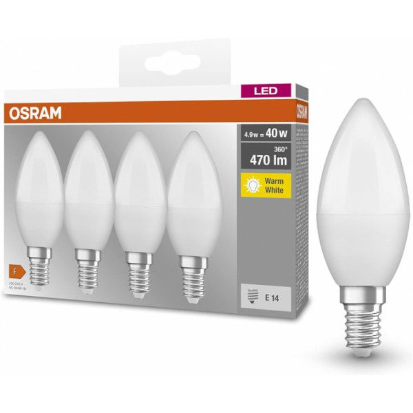 Фото - Лампочка светодиодная Osram LED E14 4.9Вт 4000К 470Лм B40 4 шт. (4058075819474)