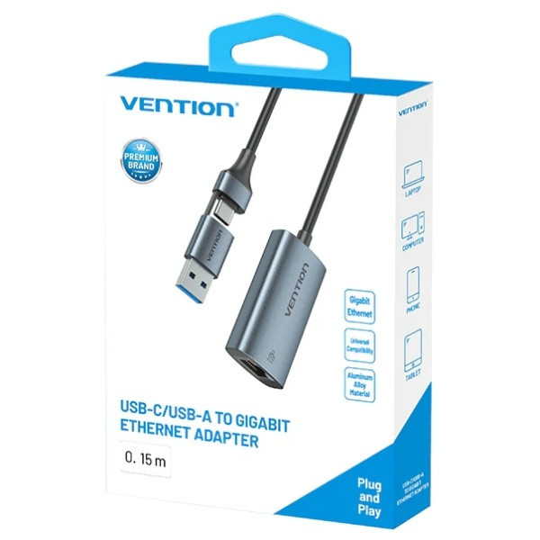 Фото - Переходник Vention USB Type-C/USB-A --> Ethernet RJ45 (CFQHB)