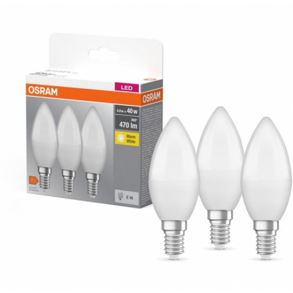 Фото - Лампочка светодиодная Osram LED E14 4.9Вт 2700К 470Лм B40 3 шт. (4099854047091)