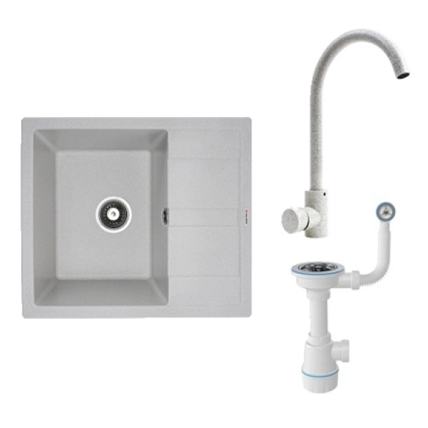 Фото - Мойка кухонная+смеситель VALESO ARIA 5851 белая в точку +56 B NESP белая в точку +Сифон 1041