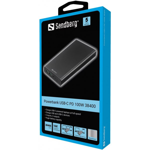 Фото - Батарея мобильная Sandberg PD 100W 5A 38400 mAh, 2хUSB Type-C OUT (420-63)