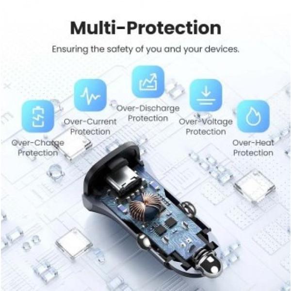 Фото - Автомобильное зарядное устройство UGREEN 2xUSB 30W USB-C + USB-A CD130 (40858)