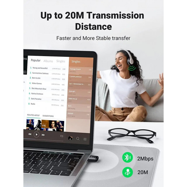Фото - Адаптер сети Bluetooth USB UGREEN CM390 Gray (80890)