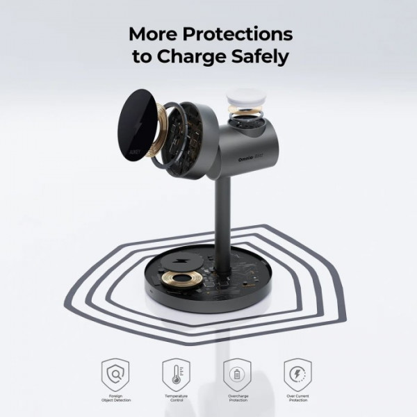 Фото - Беспроводное зарядное устройство Aukey MagFusion 3-in-1 15W Qi2 (LC-MC311) Gray