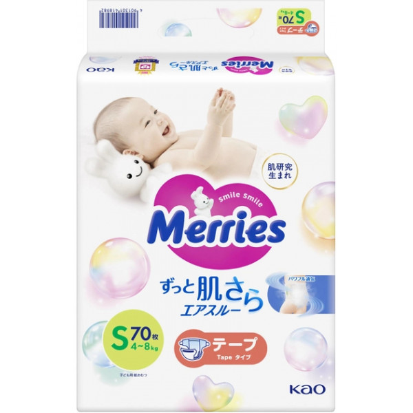 Фото - Одноразовые подгузники MERRIES Размер S (4-8 кг.), 70 шт. (438599)