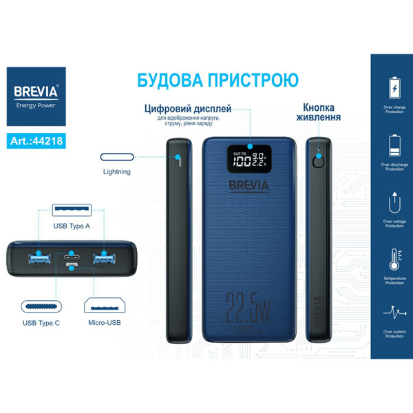 Фото - Батарея мобильная Brevia 20000mAh 22.5W (44218)