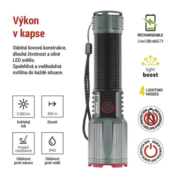 Фото - Фонарь EMOS P3122 3000 Lm Li-Ion 5000 mAh металл фокус