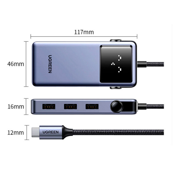Фото - Хаб USB UGREEN CM888 7-in-1 USB-C to 3xUSB, 1xUSB-C, HDMI, RJ-45, PD 100W Gray (45155)