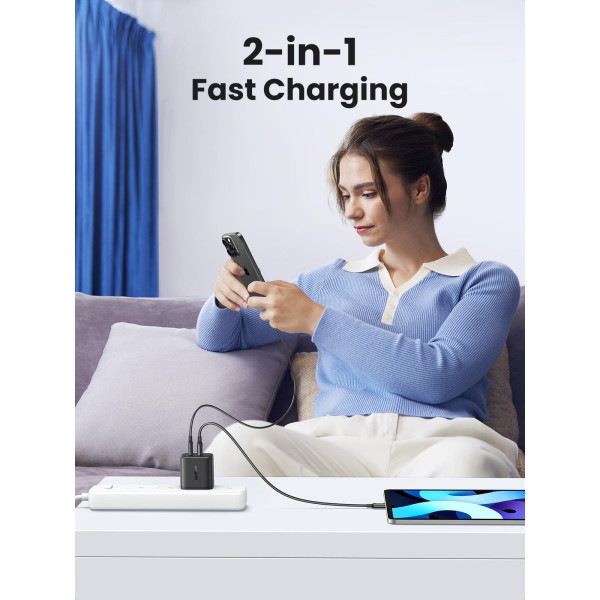Фото - Сетевое зарядное устройство UGREEN X227 USB-A+USB-C 20W PD Fast Charger Black (45302)