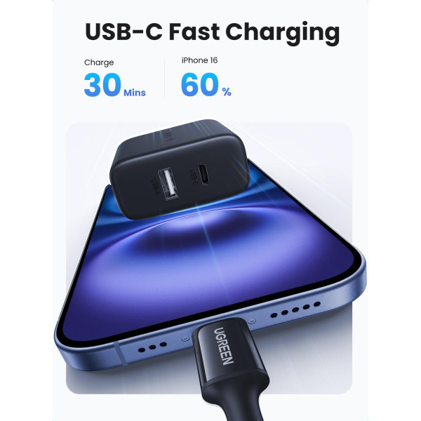 Фото - Сетевое зарядное устройство UGREEN X227 USB-A+USB-C 20W PD Fast Charger Black (45302)