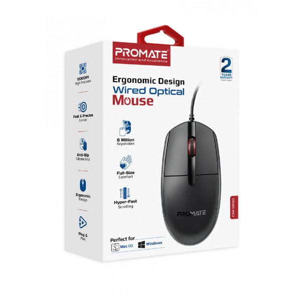 Фото - Мышь проводная Promate cm-1200.black