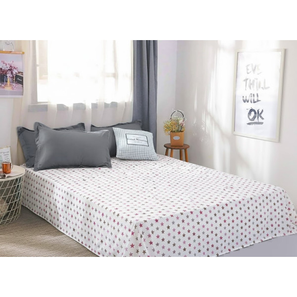 Фото - Простынь евро Zastelli бязь 60 разные звезды (розовые/серые) 220х240 (19844)