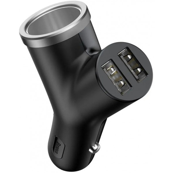 Фото - Автомобильное зарядное устройство Baseus Y type dual USB + cigarette lighter extended car charger 3.1 A Black (CCALL-YX01)