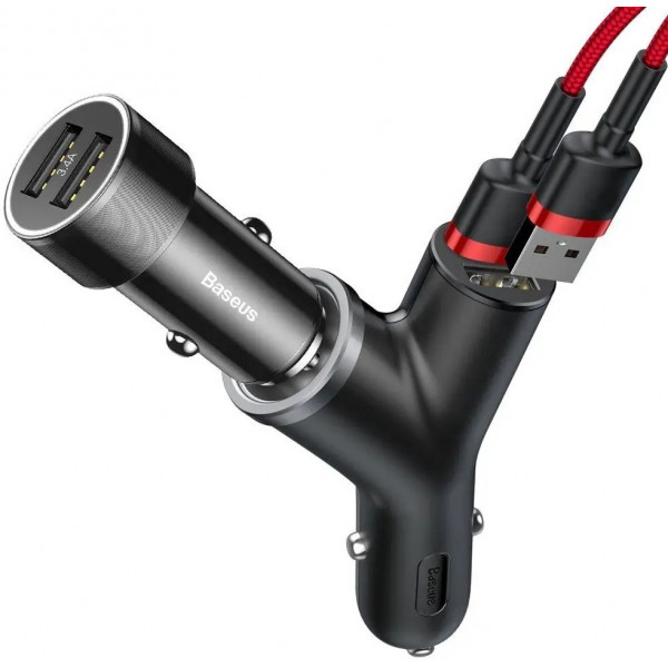 Фото - Автомобильное зарядное устройство Baseus Y type dual USB + cigarette lighter extended car charger 3.1 A Black (CCALL-YX01)
