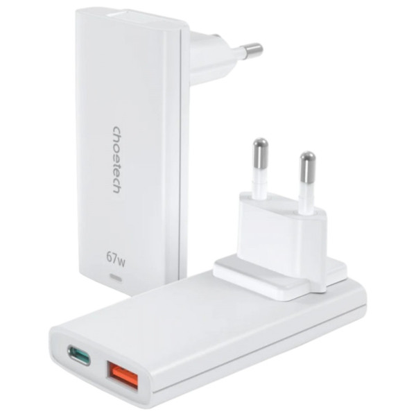 Фото - Сетевое зарядное устройство Choetech 2xUSB 65W GaN USB-C+USB-A (PD6011-EU-WH)