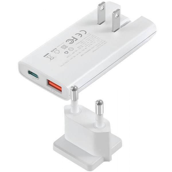 Фото - Сетевое зарядное устройство Choetech 2xUSB 65W GaN USB-C+USB-A (PD6011-EU-WH)